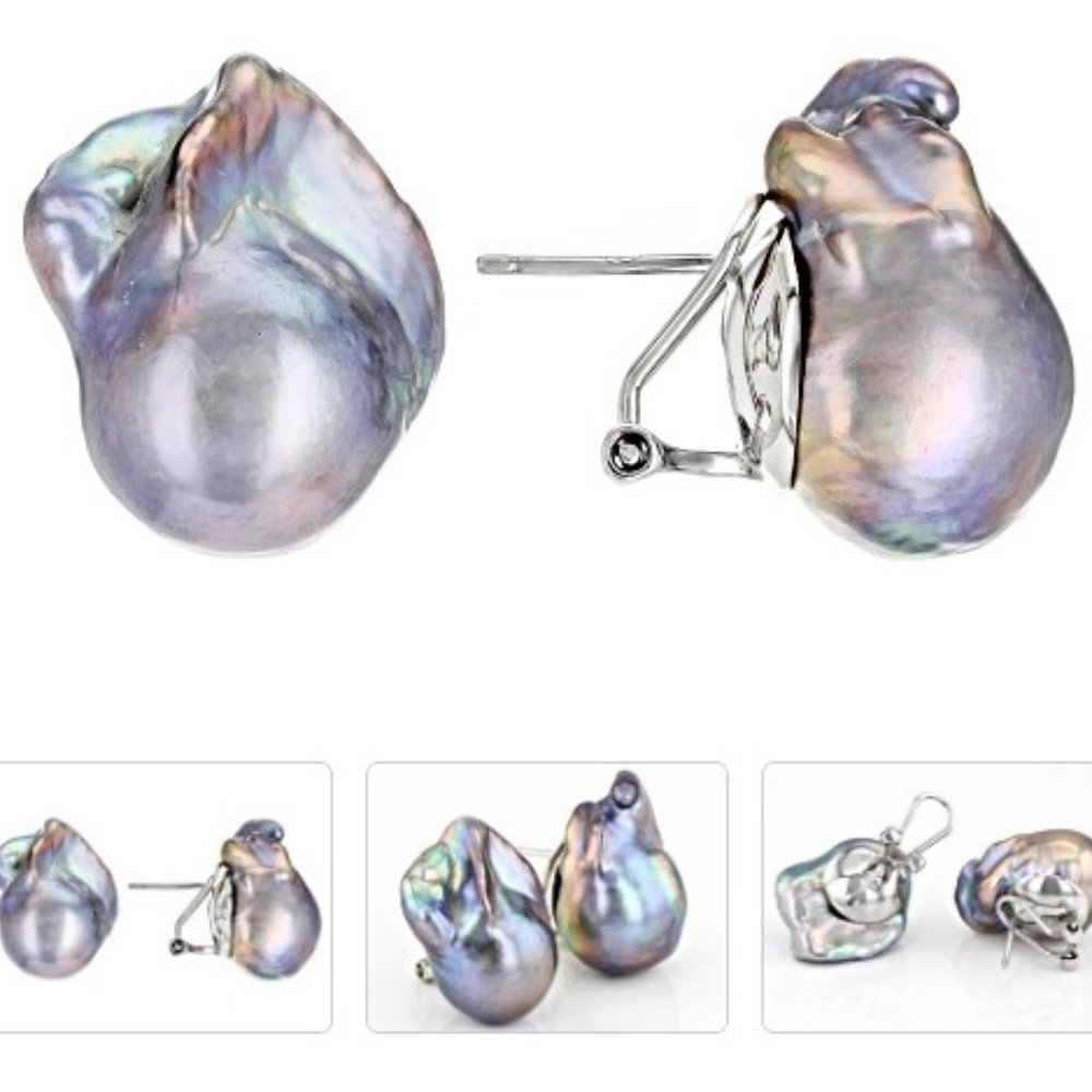 Platinum Cultured Freshwater Pearl Rhodium over Sterling Silver Earrings